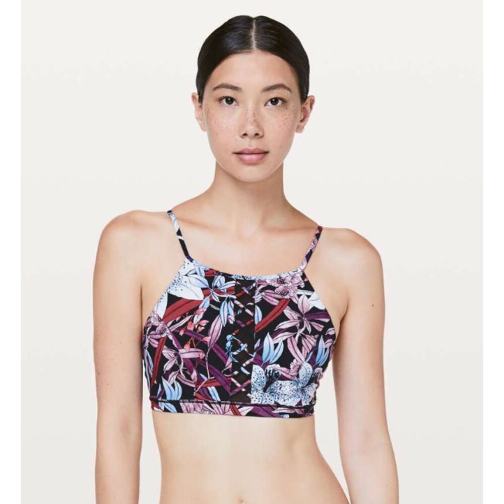 Lululemon Shoreline Swim Top Floral Multi Black High Neck Mesh Size 6 S